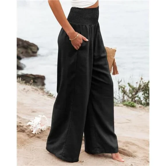 For cooper- Breathable High Waist Palazzo Pants – Flowy Wide Leg Lounge Pants - Picture 4 of 6